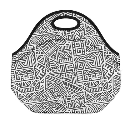 Grey And White Aztec Pattern Print Neoprene Lunch Bag