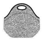 Grey And White Aztec Pattern Print Neoprene Lunch Bag
