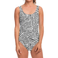 Grey And White Aztec Pattern Print One Piece Swimsuit