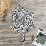 Grey And White Aztec Pattern Print One Shoulder Bodysuit
