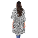 Grey And White Aztec Pattern Print Open Front Beach Cover Up