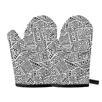 Grey And White Aztec Pattern Print Oven Mitts