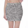 Grey And White Aztec Pattern Print Pencil Mini Skirt