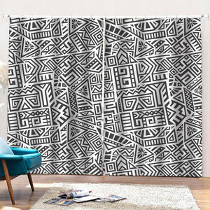 Grey And White Aztec Pattern Print Pencil Pleat Curtains