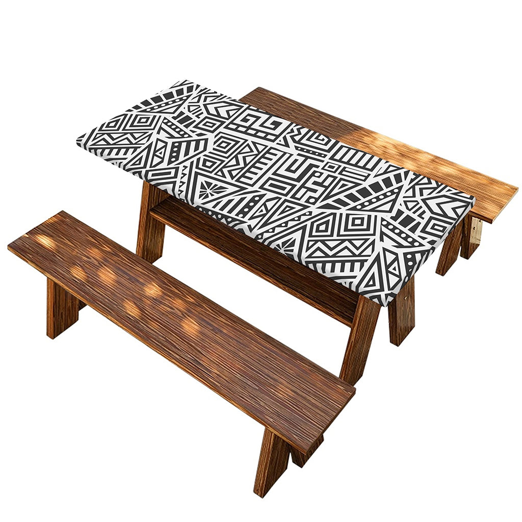Grey And White Aztec Pattern Print Picnic Table Cover