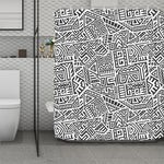 Grey And White Aztec Pattern Print Polyester Shower Curtain
