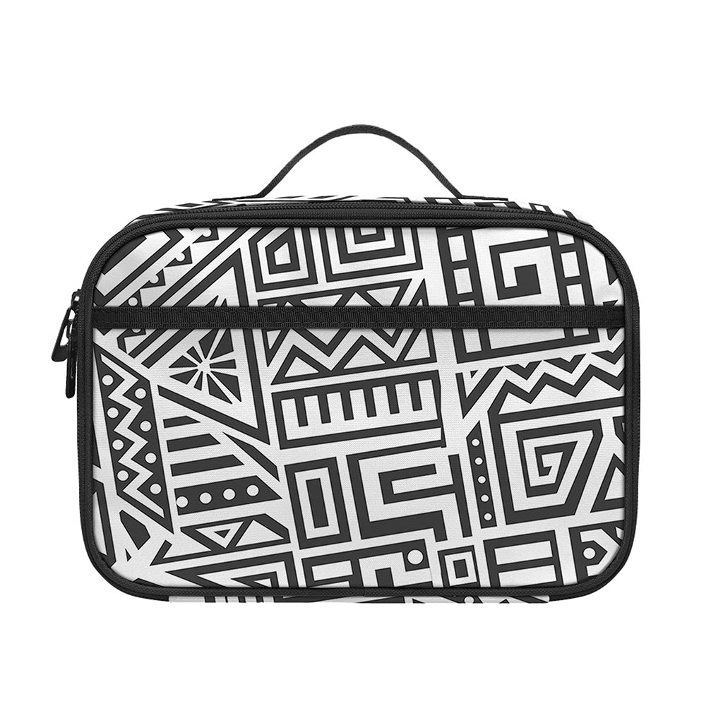 Grey And White Aztec Pattern Print Portable Lunch Bag