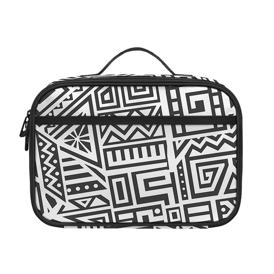 Grey And White Aztec Pattern Print Portable Lunch Bag