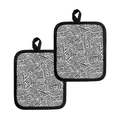 Grey And White Aztec Pattern Print Pot Holders
