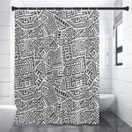 Grey And White Aztec Pattern Print Premium Shower Curtain