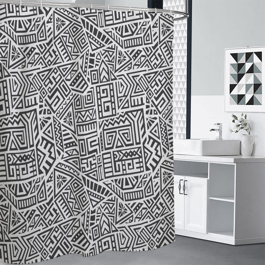 Grey And White Aztec Pattern Print Premium Shower Curtain