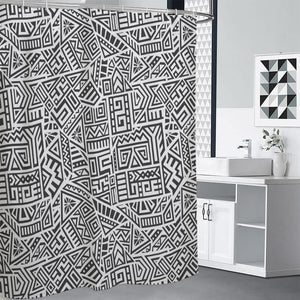 Grey And White Aztec Pattern Print Premium Shower Curtain