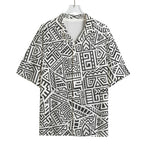Grey And White Aztec Pattern Print Rayon Hawaiian Shirt
