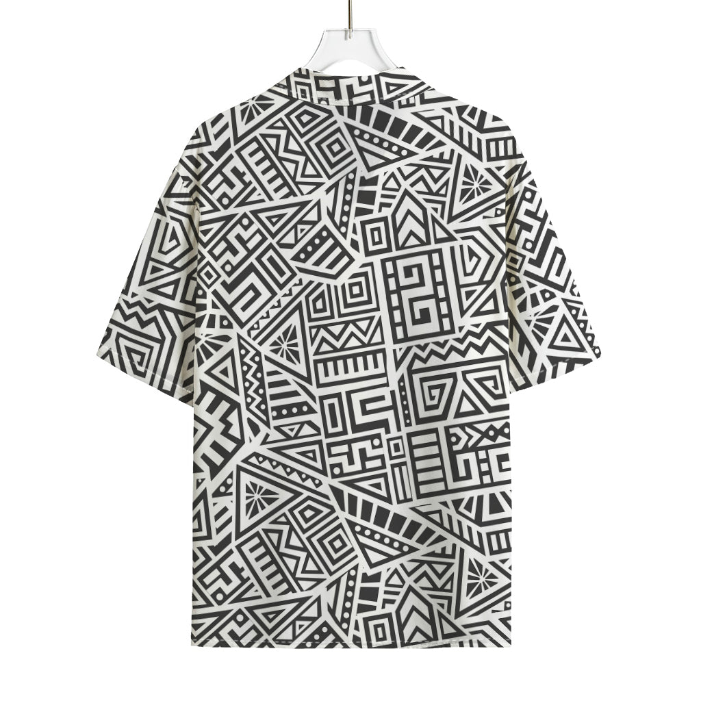 Grey And White Aztec Pattern Print Rayon Hawaiian Shirt
