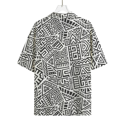 Grey And White Aztec Pattern Print Rayon Hawaiian Shirt