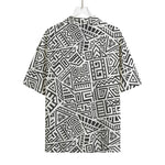 Grey And White Aztec Pattern Print Rayon Hawaiian Shirt