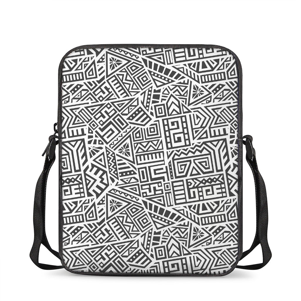 Grey And White Aztec Pattern Print Rectangular Crossbody Bag