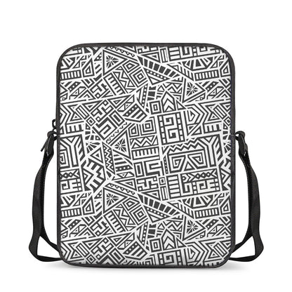 Grey And White Aztec Pattern Print Rectangular Crossbody Bag