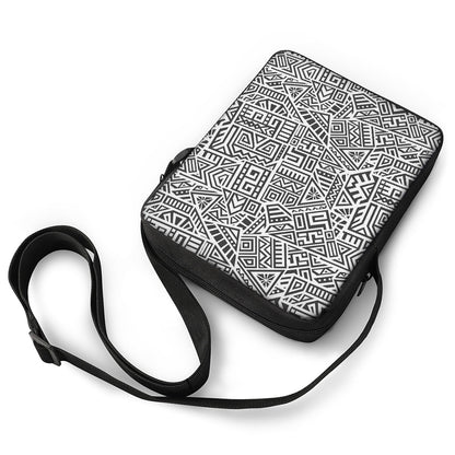 Grey And White Aztec Pattern Print Rectangular Crossbody Bag