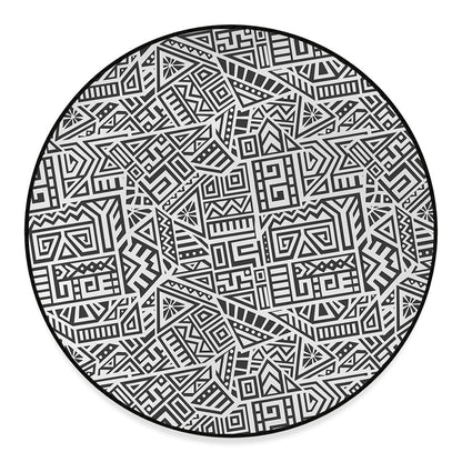 Grey And White Aztec Pattern Print Round Floor Mat