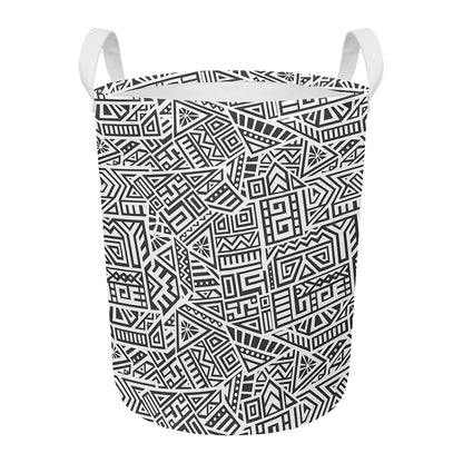Grey And White Aztec Pattern Print Round Laundry Basket