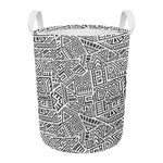 Grey And White Aztec Pattern Print Round Laundry Basket
