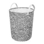 Grey And White Aztec Pattern Print Round Laundry Basket