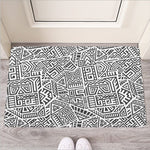 Grey And White Aztec Pattern Print Rubber Doormat