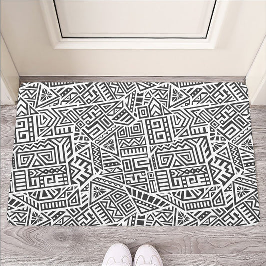 Grey And White Aztec Pattern Print Rubber Doormat
