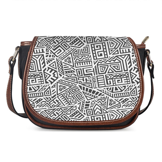 Grey And White Aztec Pattern Print Saddle Bag