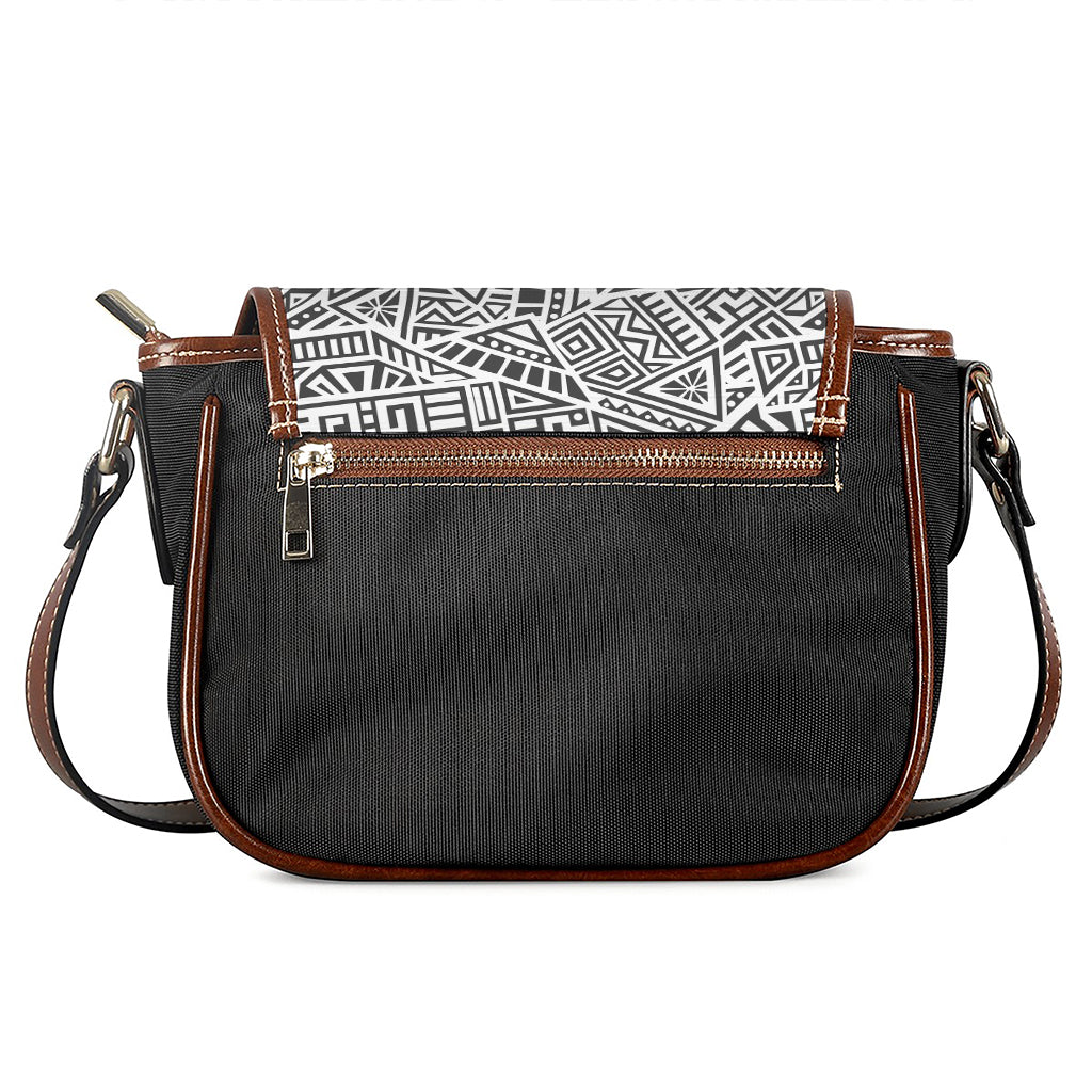 Grey And White Aztec Pattern Print Saddle Bag