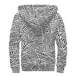 Grey And White Aztec Pattern Print Sherpa Lined Zip Up Hoodie