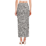 Grey And White Aztec Pattern Print Side Slit Maxi Skirt