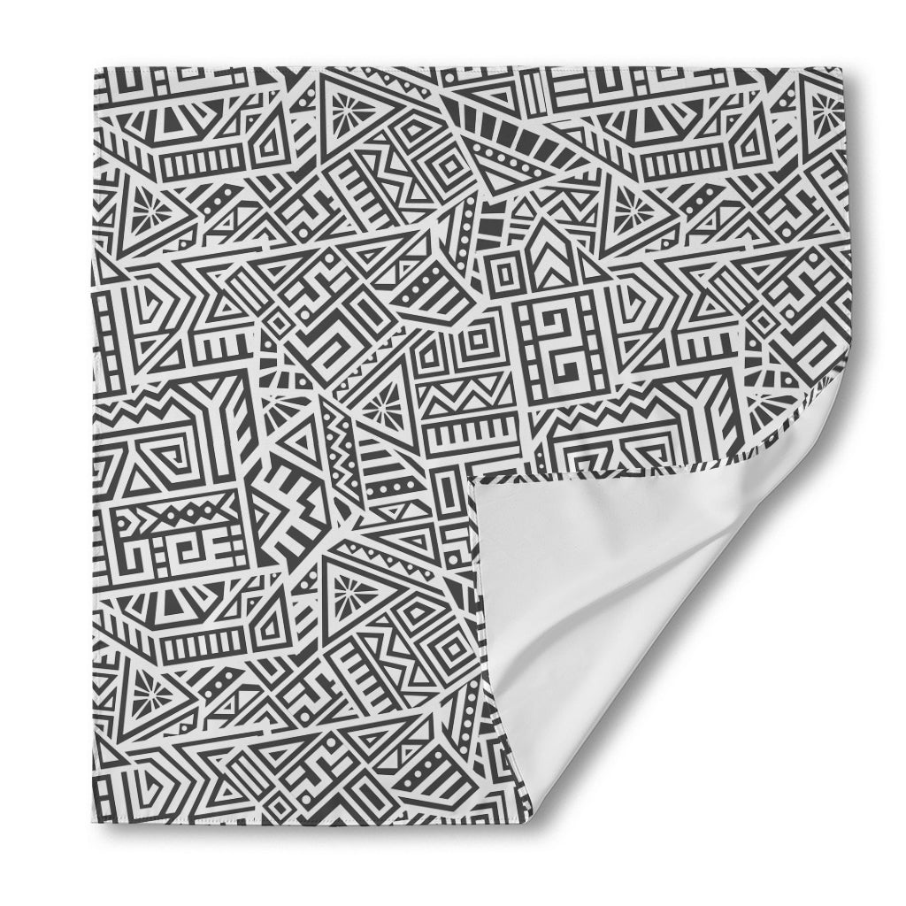 Grey And White Aztec Pattern Print Silk Bandana