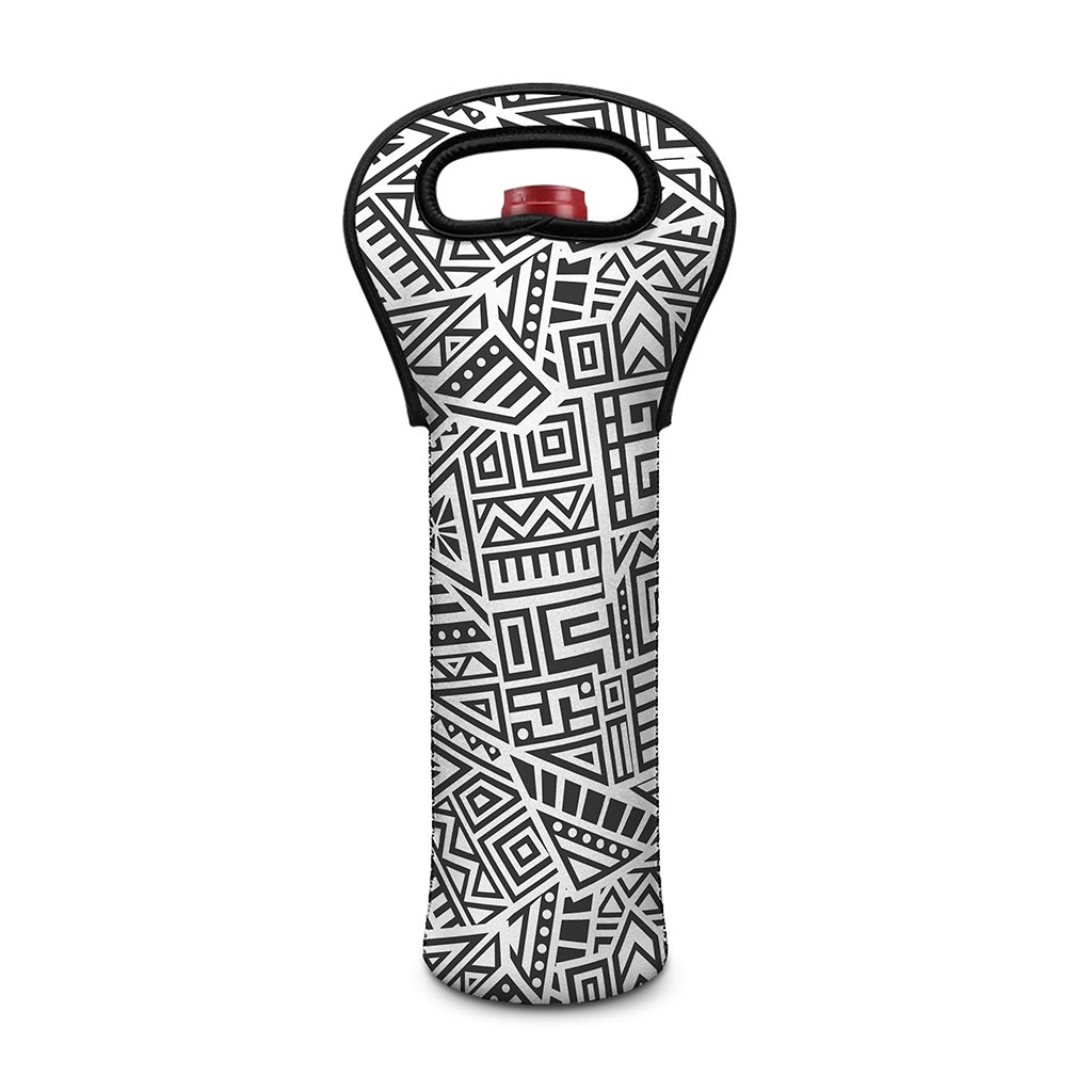 Grey And White Aztec Pattern Print Single Neoprene Wine Tote