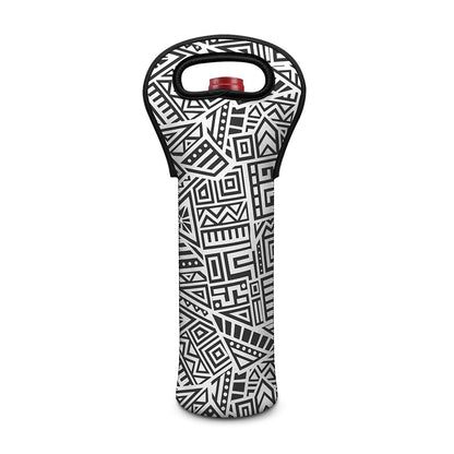Grey And White Aztec Pattern Print Single Neoprene Wine Tote