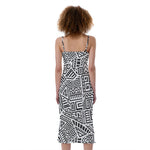 Grey And White Aztec Pattern Print Slim Fit Midi Cami Dress