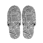 Grey And White Aztec Pattern Print Slippers