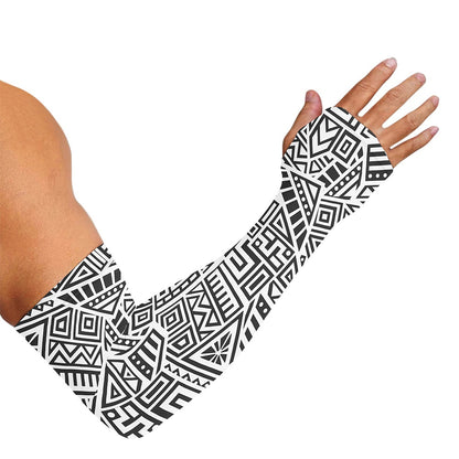 Grey And White Aztec Pattern Print Sun Protection Arm Sleeves