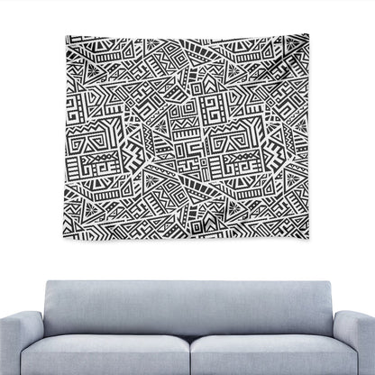 Grey And White Aztec Pattern Print Tapestry