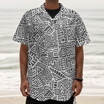 Grey And White Aztec Pattern Print Textured Short Sleeve Shirt