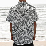 Grey And White Aztec Pattern Print Textured Short Sleeve Shirt