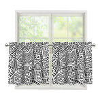 Grey And White Aztec Pattern Print Tier Curtains