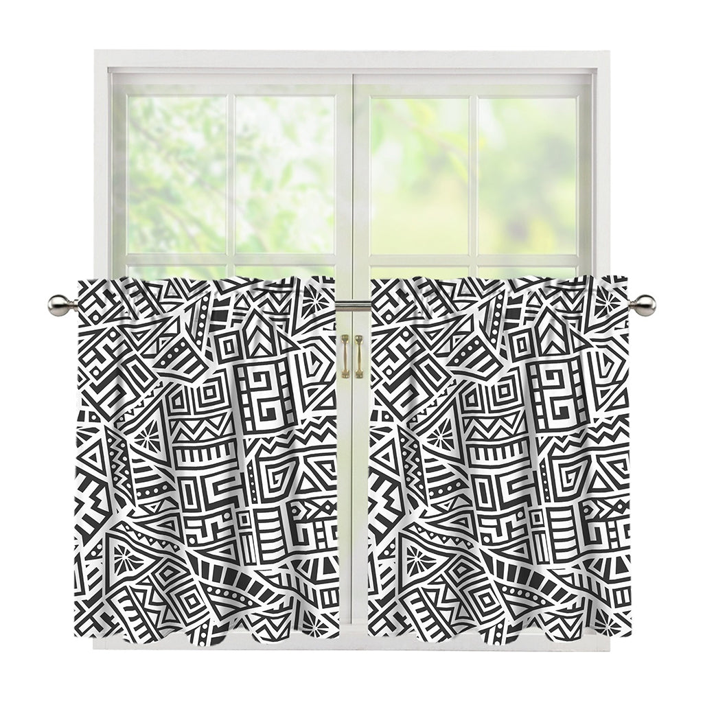 Grey And White Aztec Pattern Print Tier Curtains