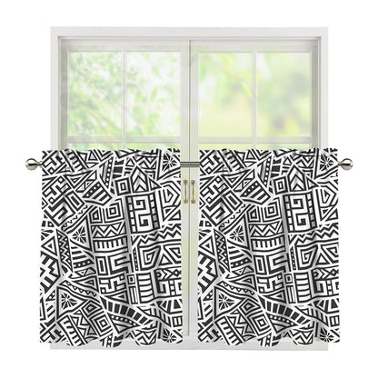 Grey And White Aztec Pattern Print Tier Curtains