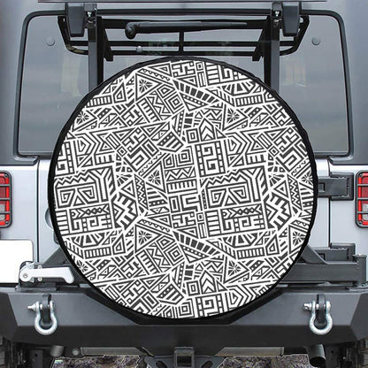 Grey And White Aztec Pattern Print Tire Cover