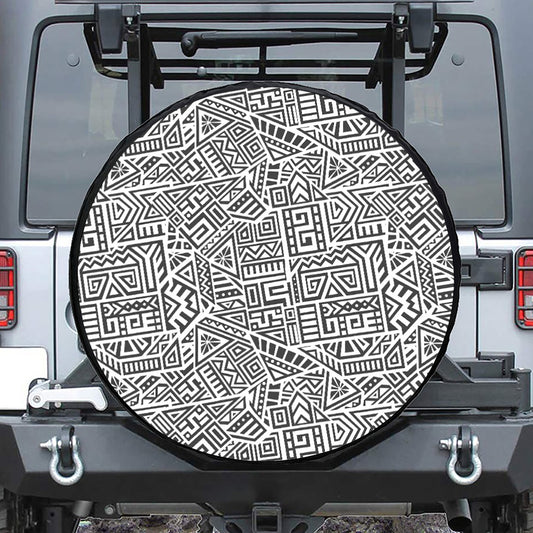 Grey And White Aztec Pattern Print Tire Cover