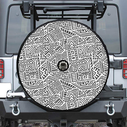 Grey And White Aztec Pattern Print Tire Cover With Camera Hole