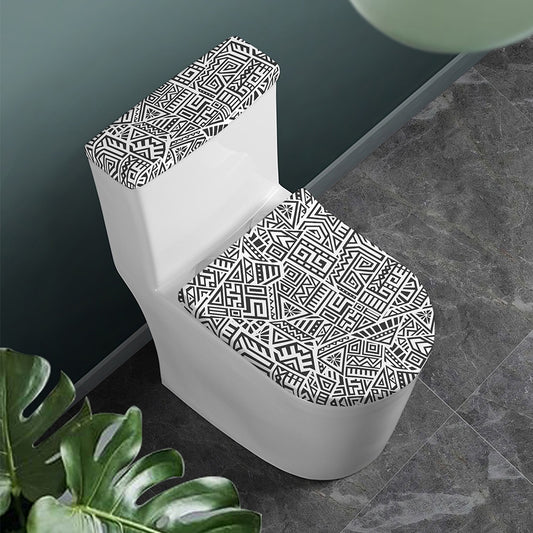 Grey And White Aztec Pattern Print Toilet Lid And Tank Cover Set