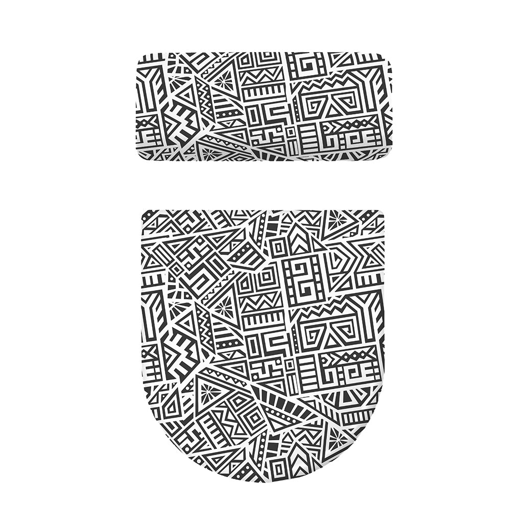 Grey And White Aztec Pattern Print Toilet Lid And Tank Cover Set